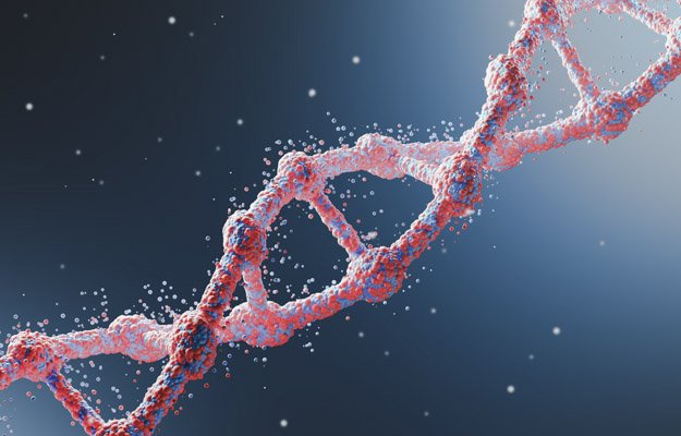 Close up of a red diagonal DNA chain against dark blue background. Concept of science. 3d rendering. | FUTURE OF MEDICINE - Where is Medicine Going in the 2020s