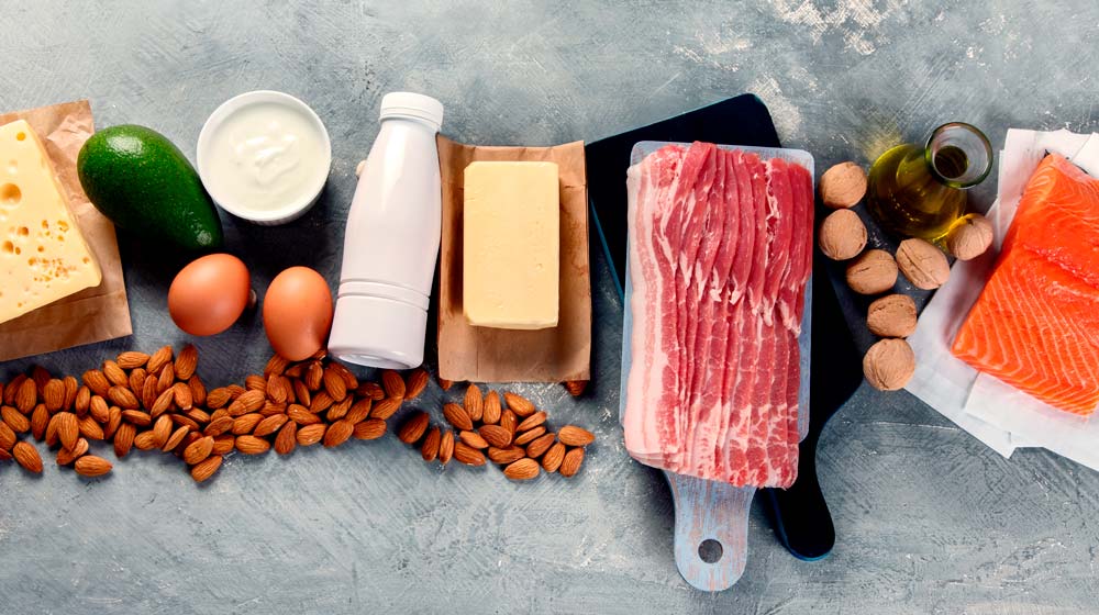 Recommended keto foods: meat, fish, nuts, dairy, eggs